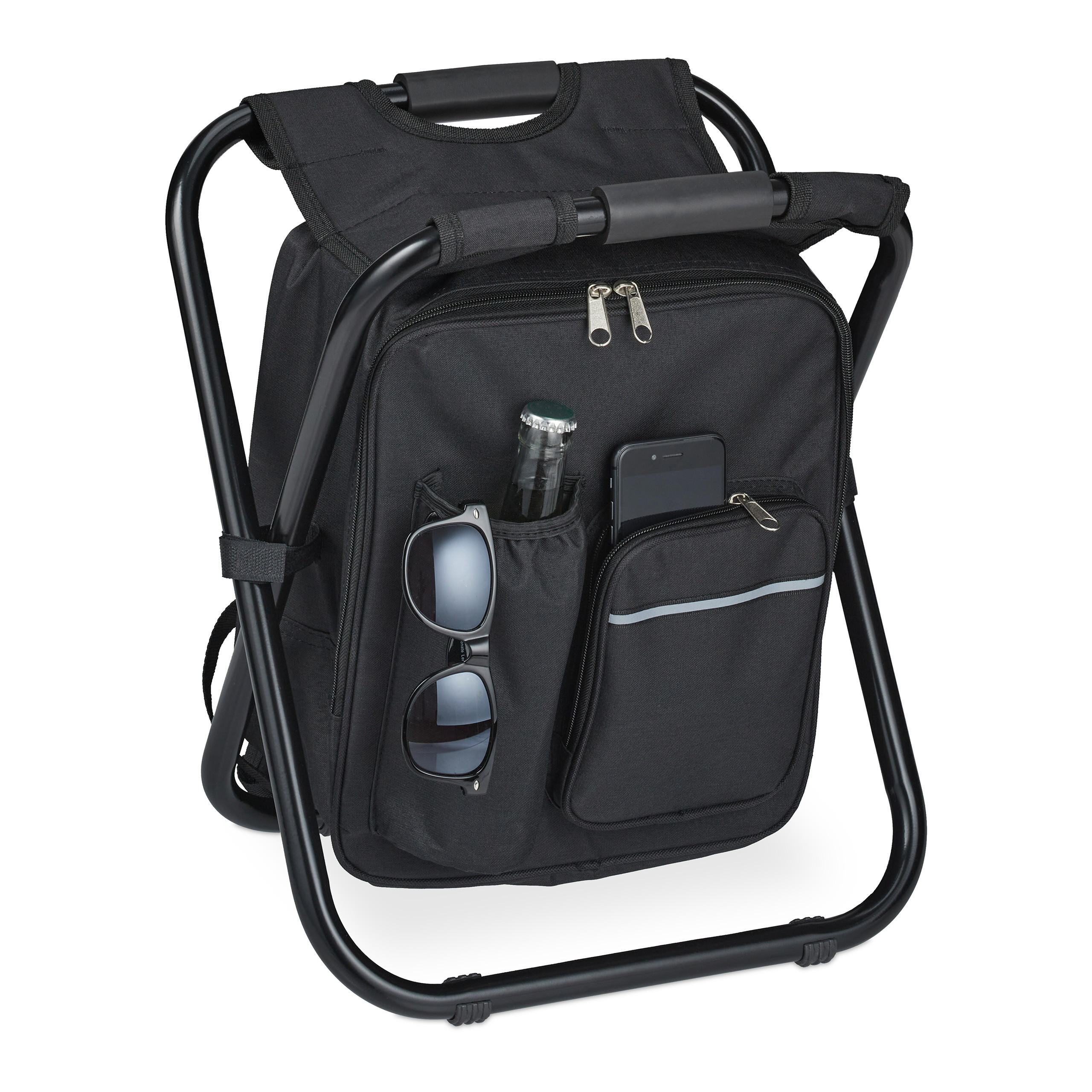 CAMPINGHOCKER - Schwarz, Textil/Metall (35/42/29cm) - Relaxdays