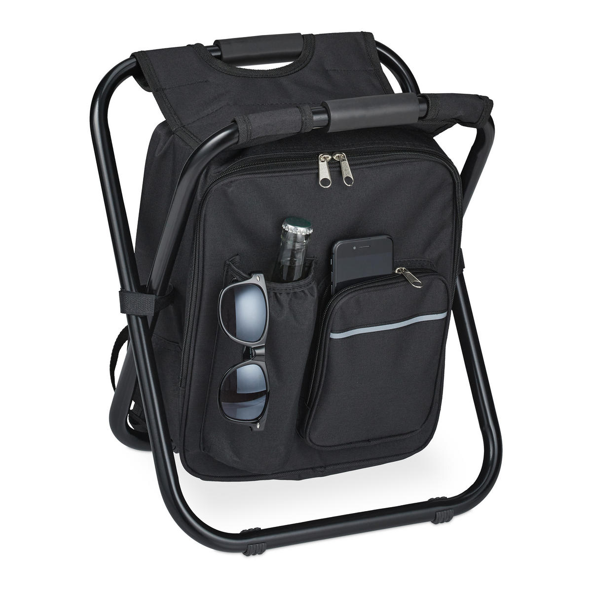 CAMPINGHOCKER - Schwarz, Textil/Metall (35/42/29cm) - Relaxdays