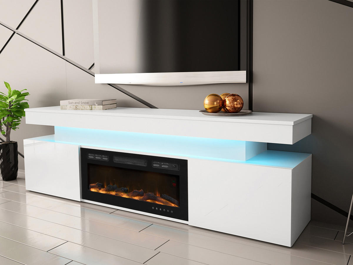 TV-LOWBOARD EF 2D Glossa mit Kamin - Weiß, Holzwerkstoff/Kunststoff (190/59/41cm) - MIRJAN24