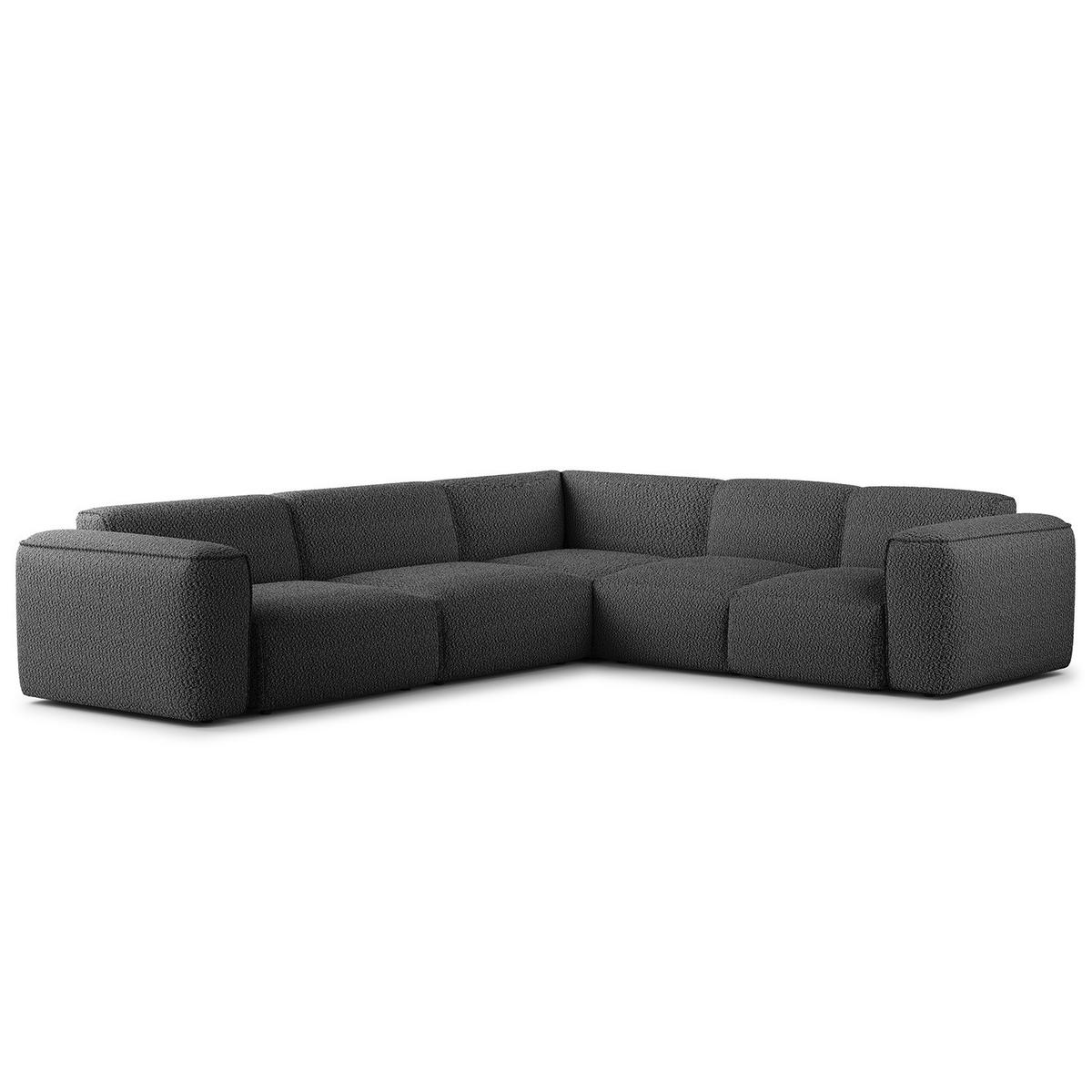 ECKSOFA mit Rundecke - Anthrazit/Schwarz, Kunststoff/Textil (325/260cm) - home24