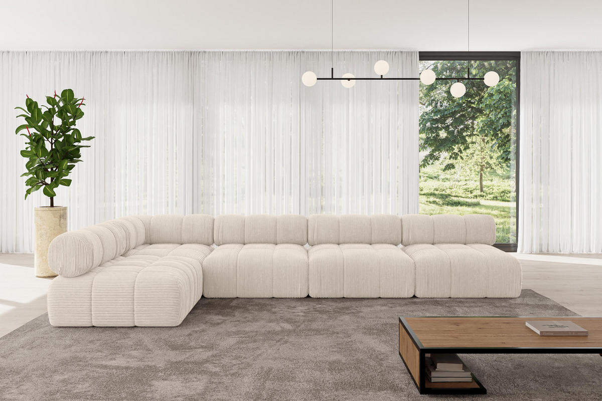 ECKSOFA modulares Sofa Samaro-L3 - 380x190x70 cm Beige Cord - Beige, Holzwerkstoff/Textil (380/190cm) - ALTDECOR