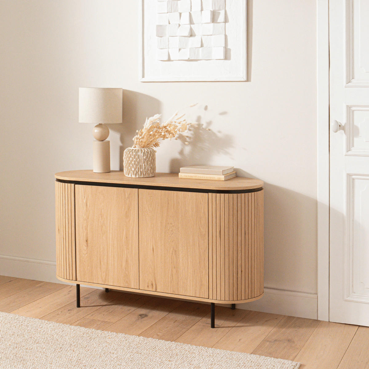SIDEBOARD mit 2 Türen und seitlichem Rillen-Effekt malaga 120/40/72 cm - Eschefarben, Holzwerkstoff (46/72/40cm) - Calicosy