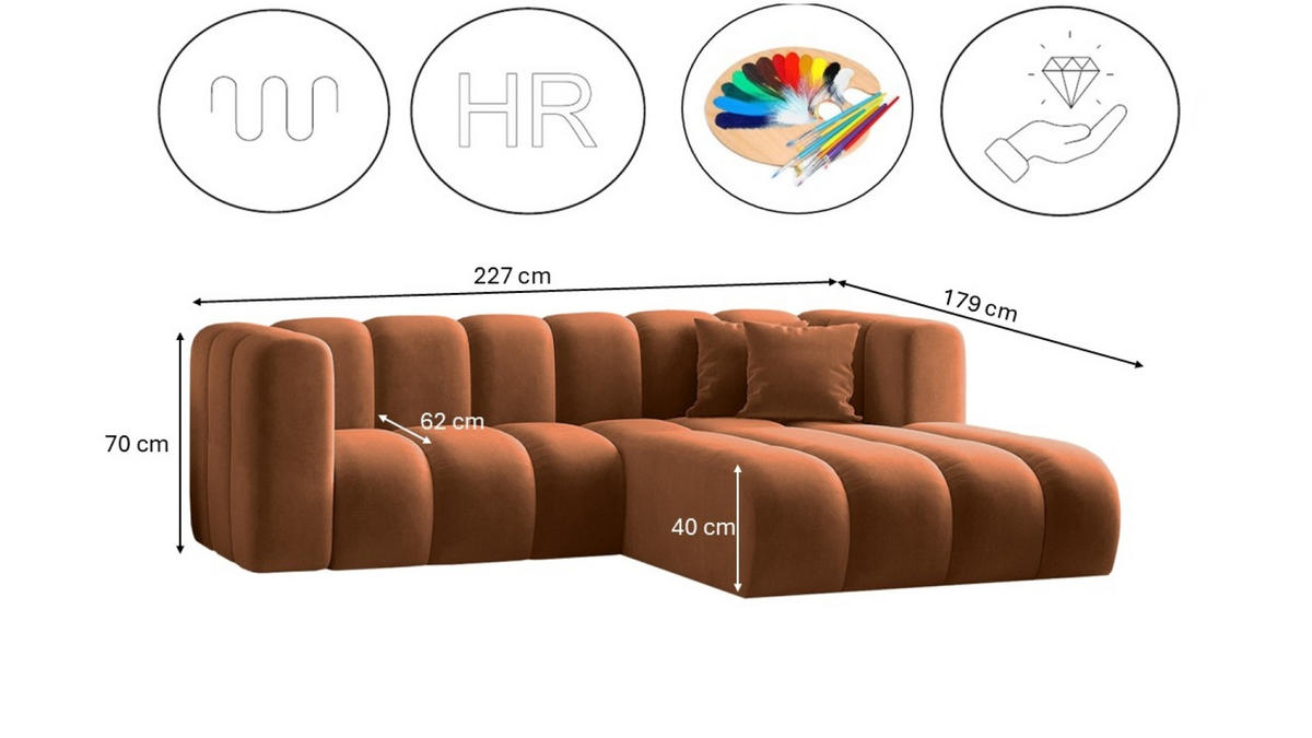 ECKSOFA L-from, Sofa Grand modular stoff Salvador Braun Rechts - Braun, Holz (227/179cm) - Kaiser Möbel