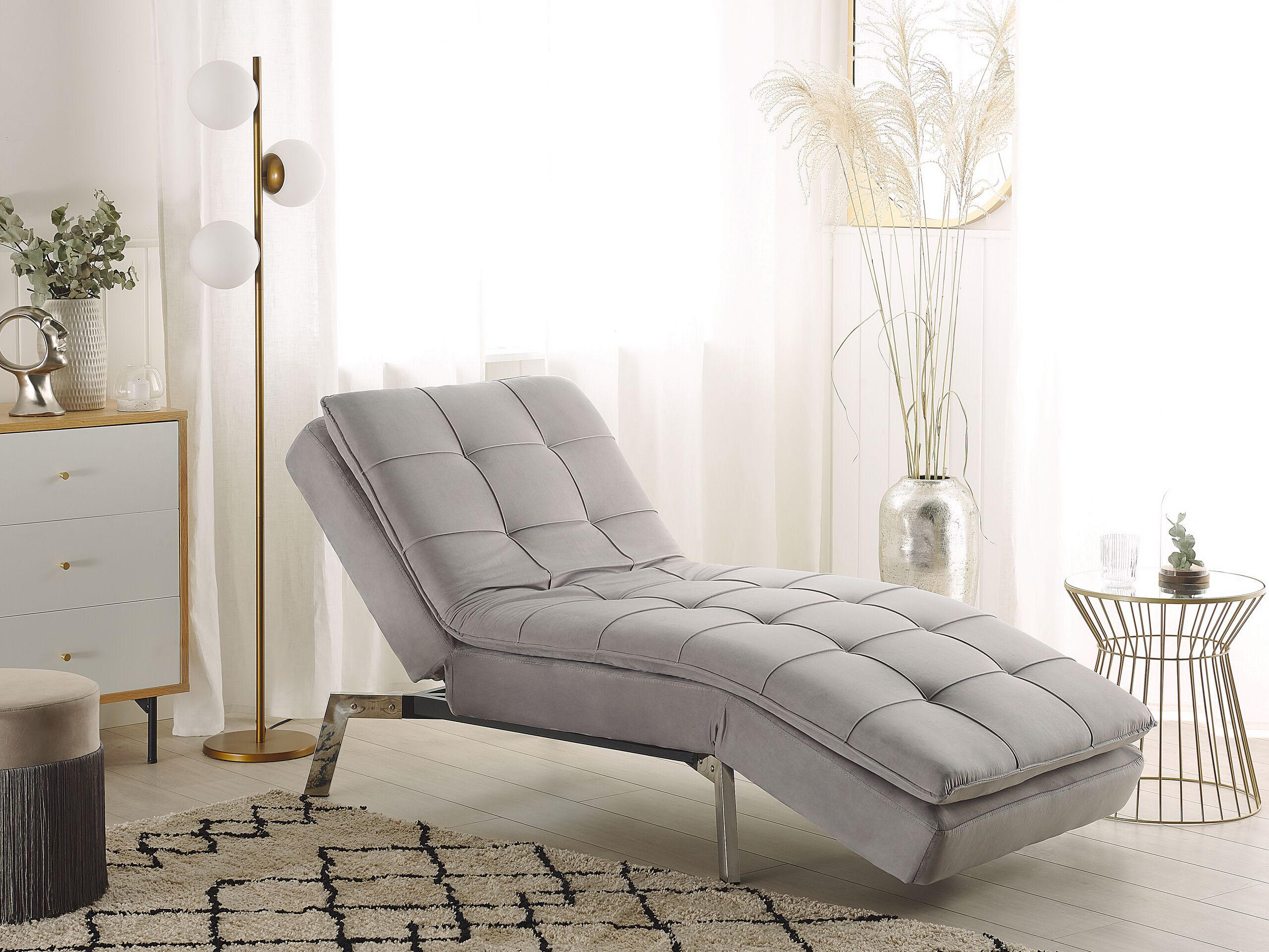 RELAXLIEGE Samtstoff hellgrau verstellbar Loiret - Silberfarben/Grau, Textil (179/93/76cm) - Beliani