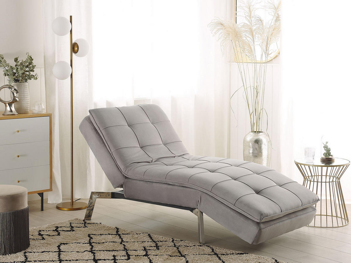 RELAXLIEGE Samtstoff hellgrau verstellbar Loiret - Silberfarben/Grau, Textil (179/93/76cm) - Beliani