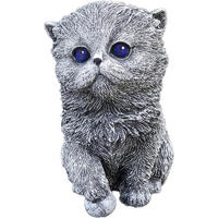 STEINFIGUR Perser Langhaar Katze Kitten mit Spielzeug, Steinguss, Frostfest - Grau, Stein (11/16/11cm) - stoneandstyle