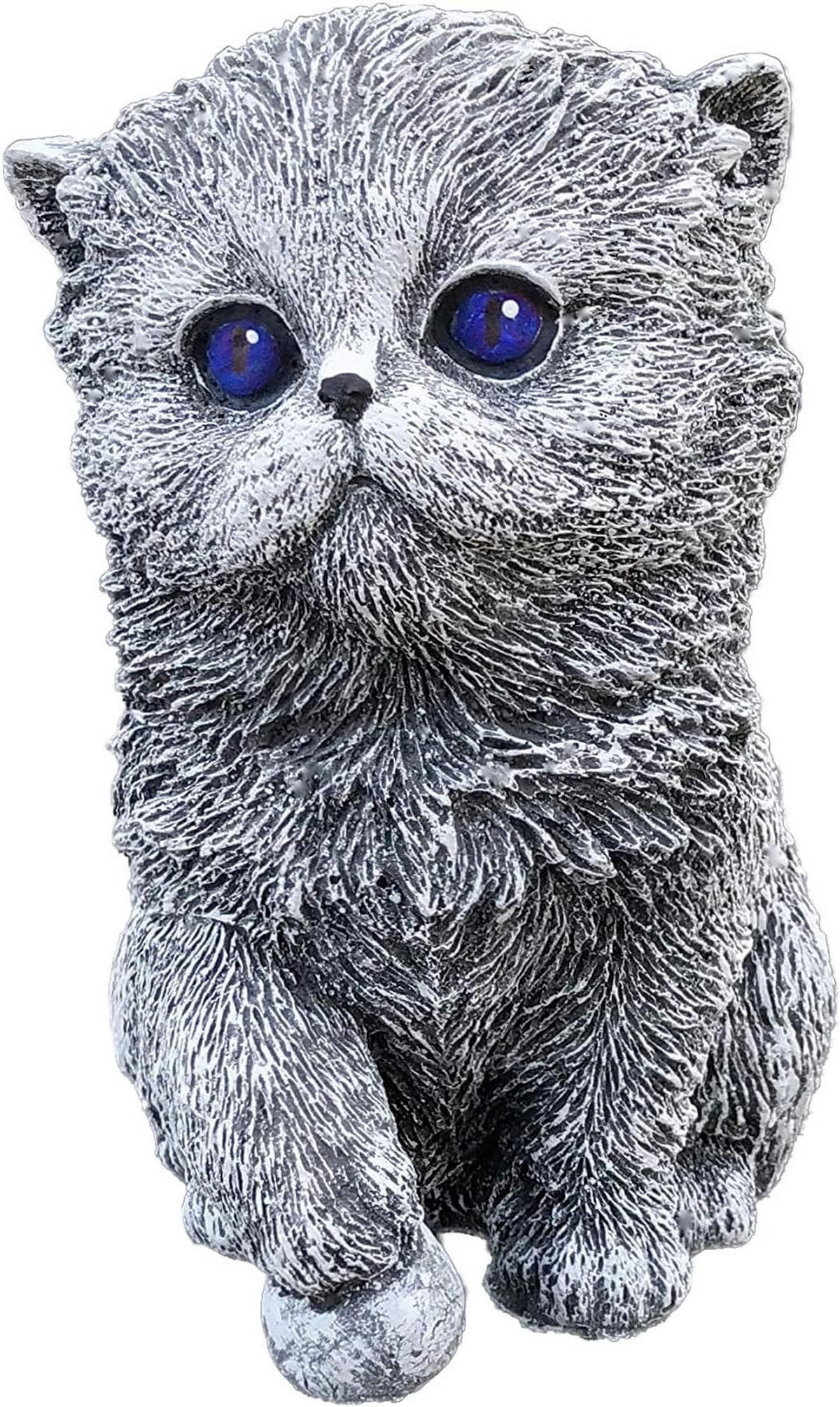STEINFIGUR Perser Langhaar Katze Kitten mit Spielzeug, Steinguss, Frostfest - Grau, Stein (11/16/11cm) - stoneandstyle