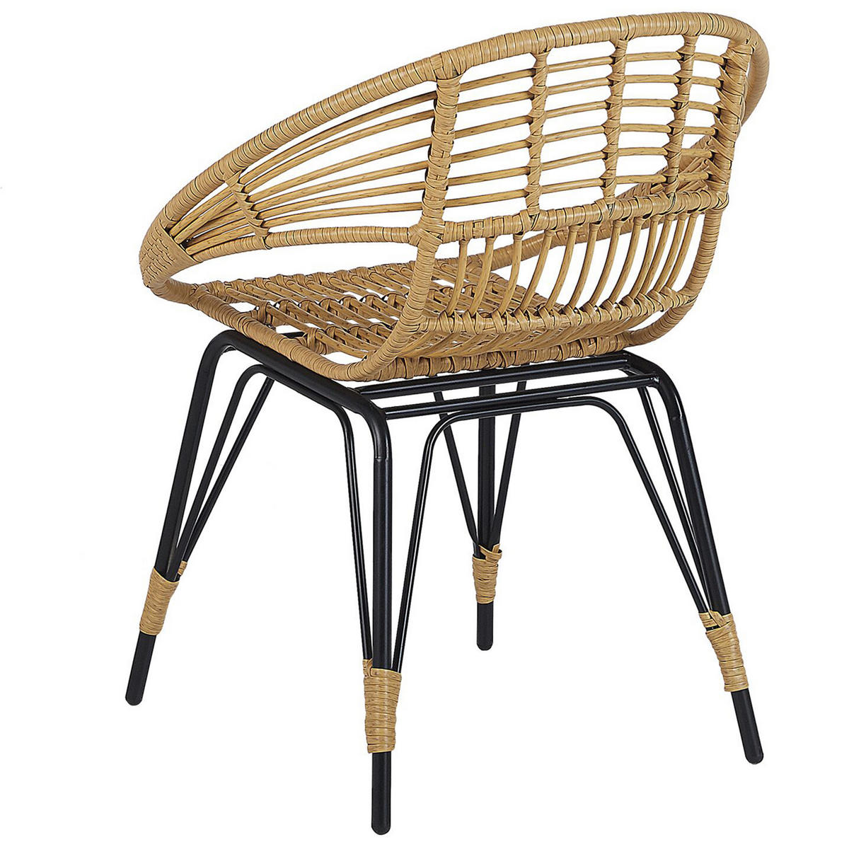 BALKONSET 2-Sitzer Rattan natürlich Auflagen schwarz Pellaro - Beige/Schwarz, Kunststoff/Textil - Beliani