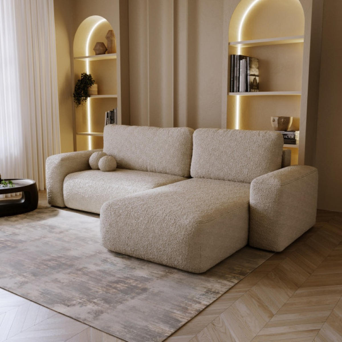 ECKSOFA Hellbeige ILO Mit Schlaffunktion Und Bettkasten - Beige, Textil (282/177cm) - Sepro Meble