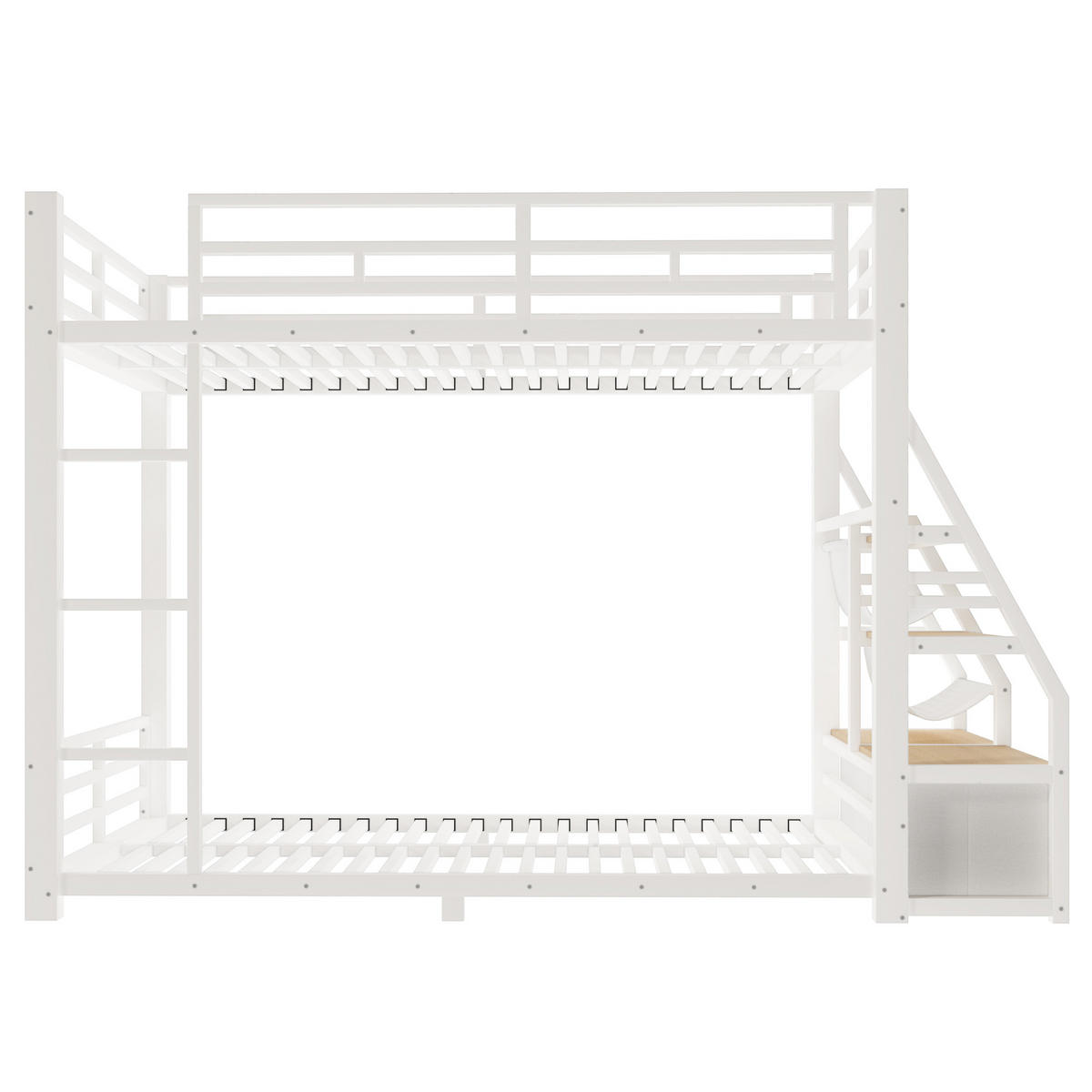 ETAGENBETT mit LED-Beleuchtung 90x200 cm Weiß mit 2 Stoffschubladen - Weiß, Metall (90/200cm) - Meubliv