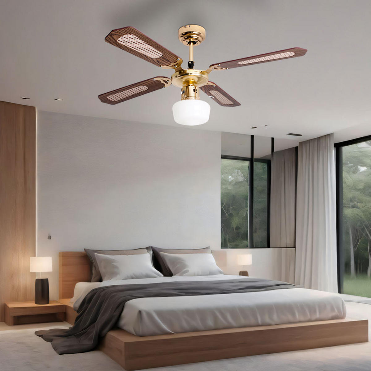 LED DECKENLEUCHTE Deckenventilator Braun Holzoptik - Braun, Holzwerkstoff (105/105/46cm)