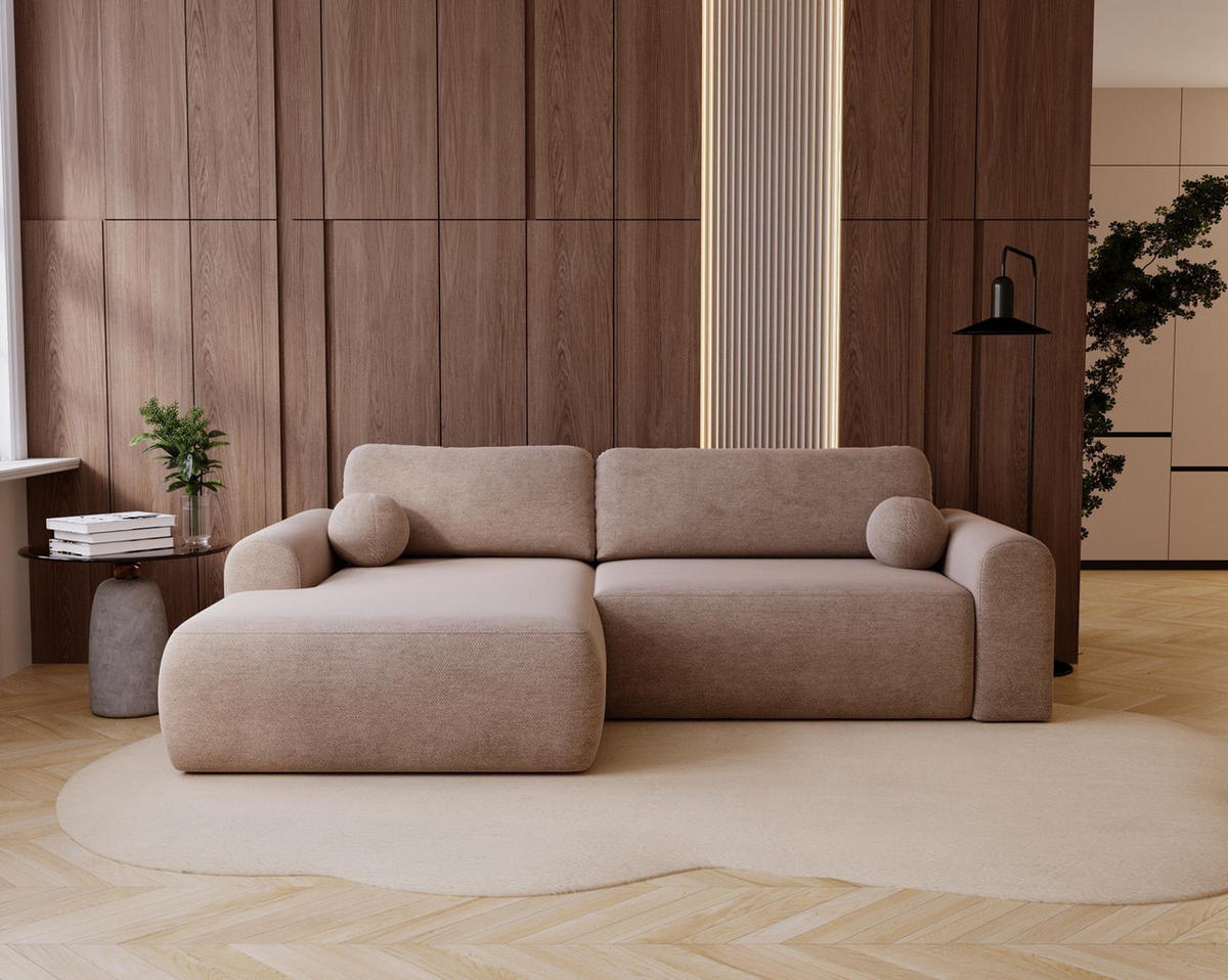 ECKSOFA Aurora Dunkelbeige, mit Schlaffunktion in Vena Stoff, linke seite - Sandfarben, Holzwerkstoff/Textil (257/177cm) - Bettso