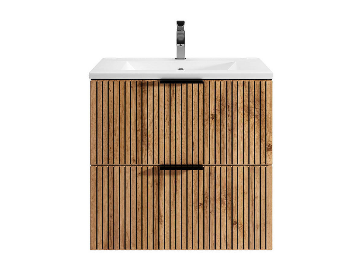 EINZELWASCHTISCH - 60cm x 46cm - MDF - schwarz, naturfarben hell - MADELA - Schwarz, Holz (60/57/46cm) - Vente-Unique