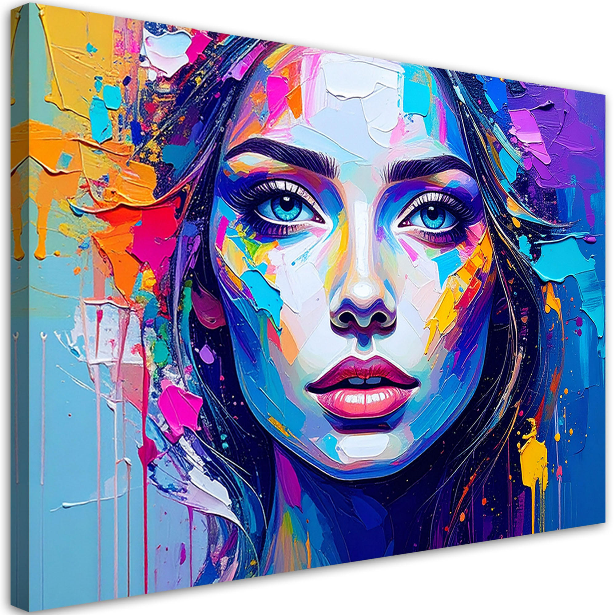 LEINWANDBILD Buntes Porträt eines Frauengesichts 120x80cm - Multicolor, Textil (120/80cm) - Feeby