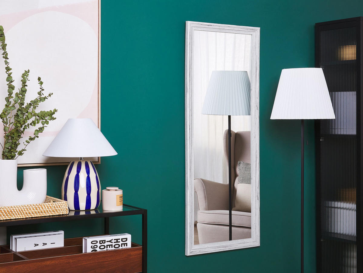 WANDSPIEGEL weiß/Holzoptik rechteckig 50/130 cm Benon - Weiß/Grau, Kunststoff (50/130/3cm) - Beliani