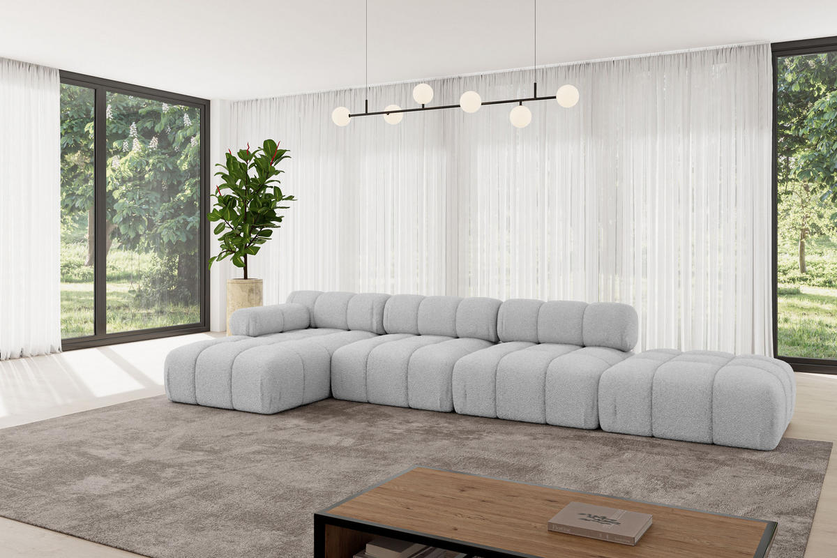 ECKSOFA modulares Sofa Lizur-L2 - 380x160x70 cm Hellgrau Bouclé - Hellgrau, Holzwerkstoff/Textil (380/160cm) - ALTDECOR