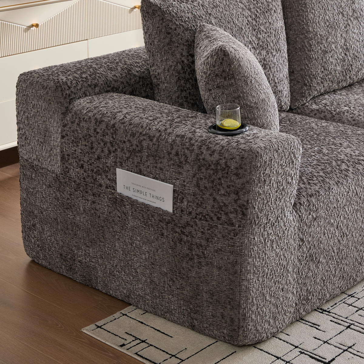 ECKSOFA 261/165/80,5 cm dunkelgrau aus Chenille ohne Montage - Dunkelgrau, Textil (261/165cm) - OKWISH