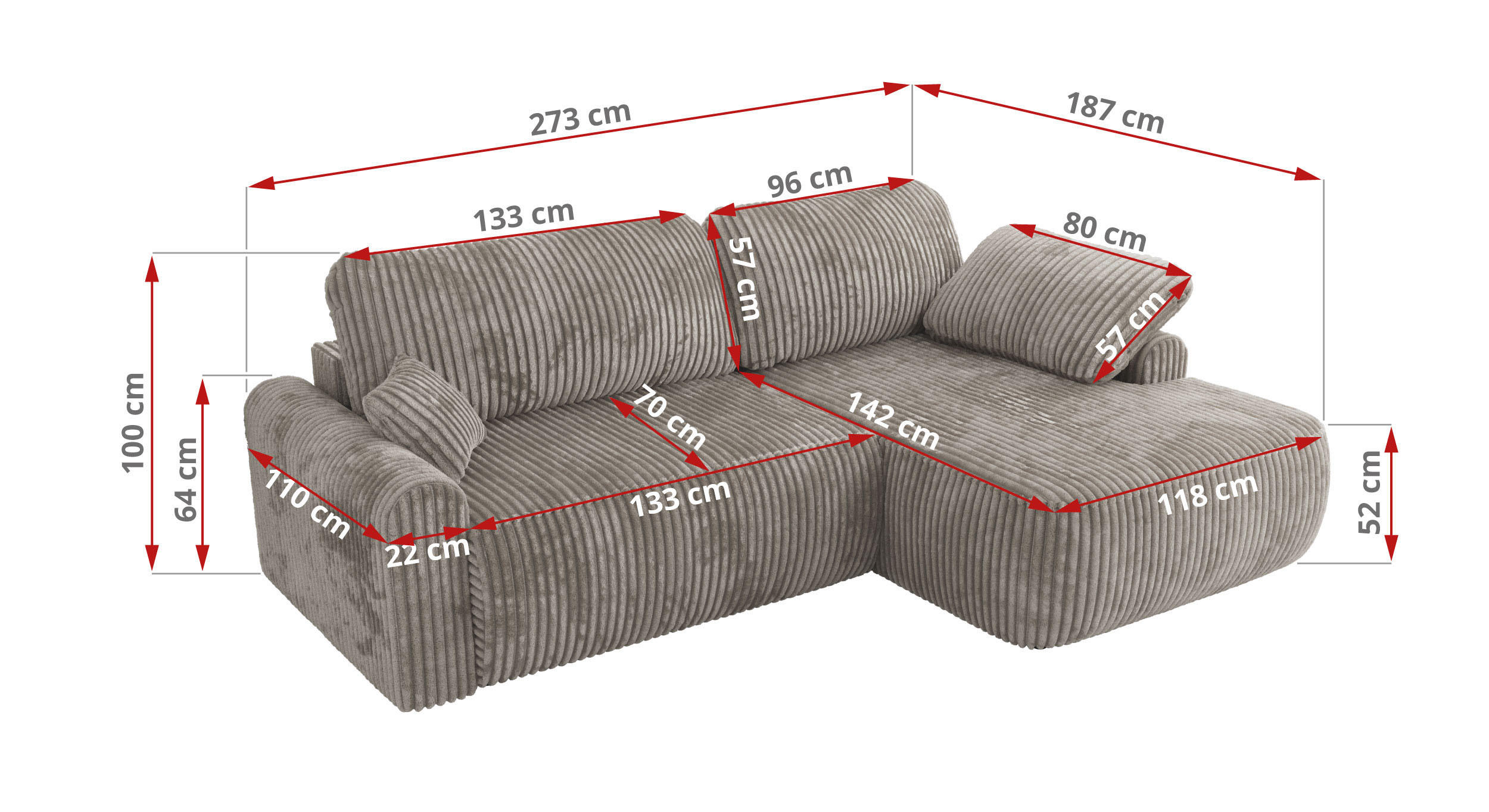 MKS Eckschlafsofa Hellbraun 273x187 cm