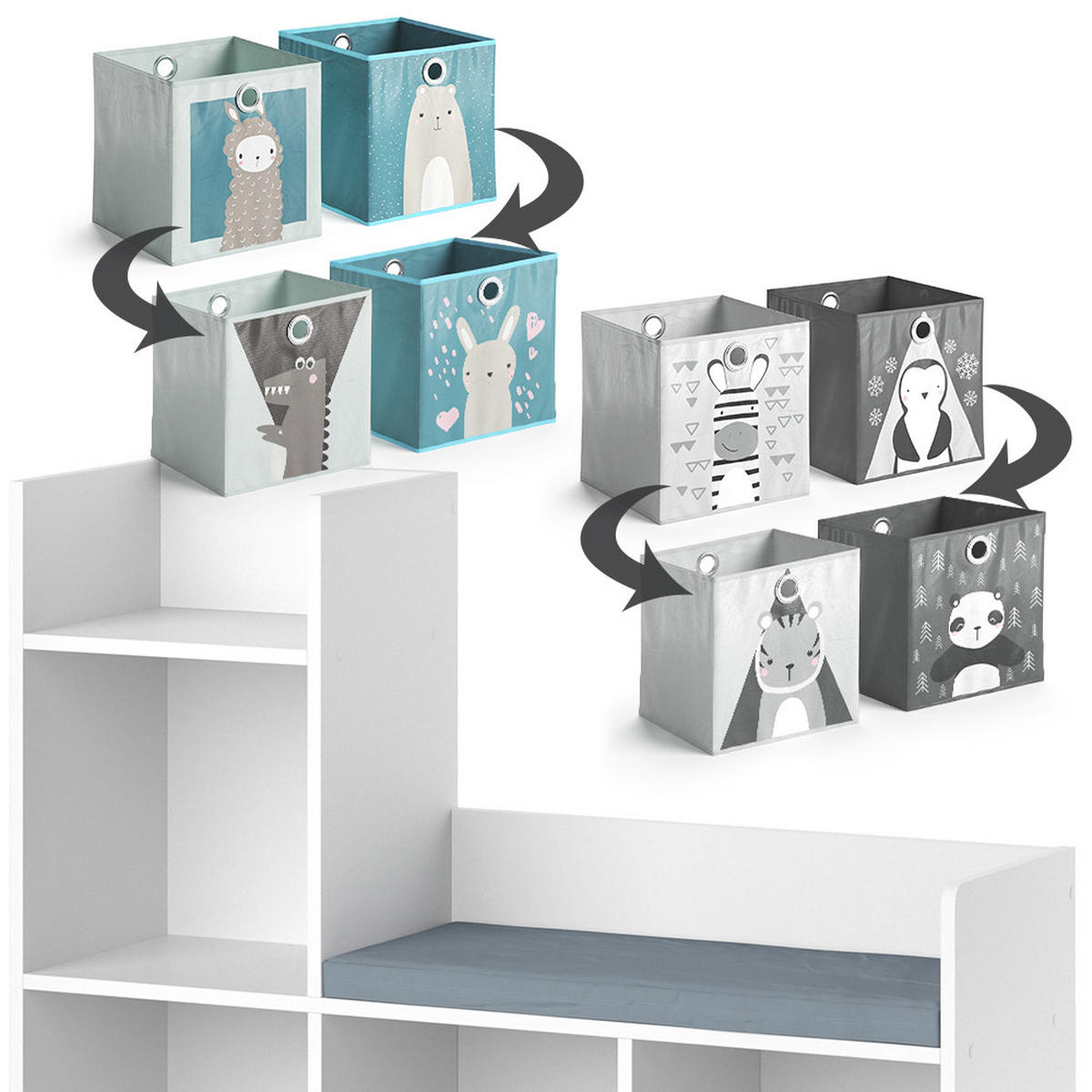 KINDERSITZBANK Luigi Weiß 107.2 x 88.6 cm mit 2 Faltboxen opt.2 - Weiß, Holzwerkstoff (107.2/88.6/30.9cm) - Vicco