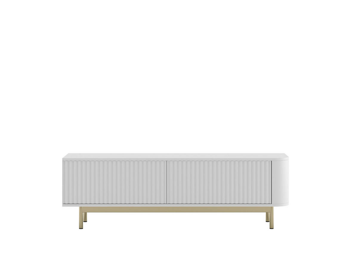 TV stolek Aurora bílý matný 140 cm se zlatým kovovým rámem - bílá/zlatá, kov/kompozitní dřevo (140/44/35cm) - Meble Lindner
