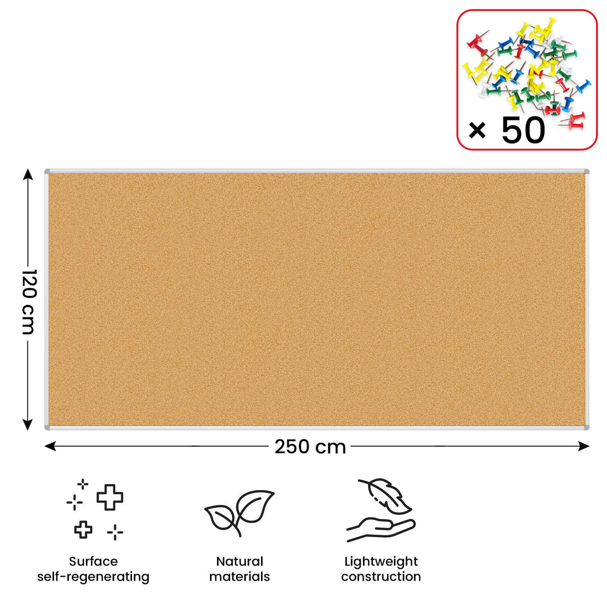 PINNWAND mit Alurahmen 250x120cm - Braun, Metall (250/120/1.6cm) - ALLboards
