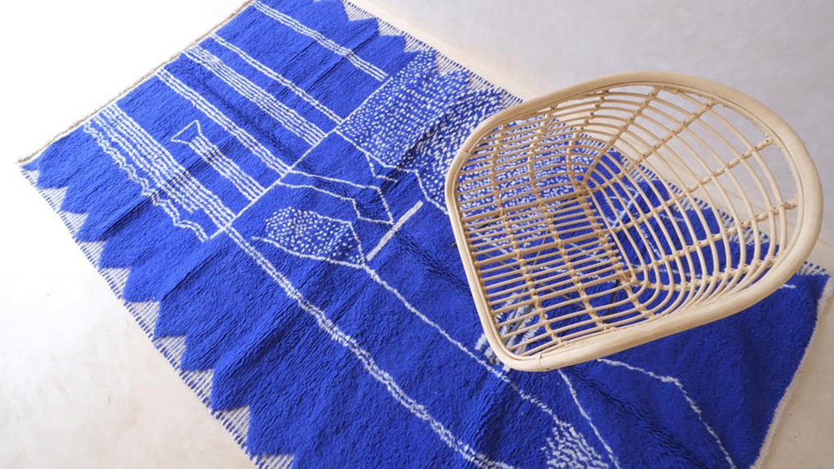 BERBERTEPPICH grafisch und modern aus Wolle 200x 300 cm - Blau, Naturmaterialien (200/300cm) - AFK Living