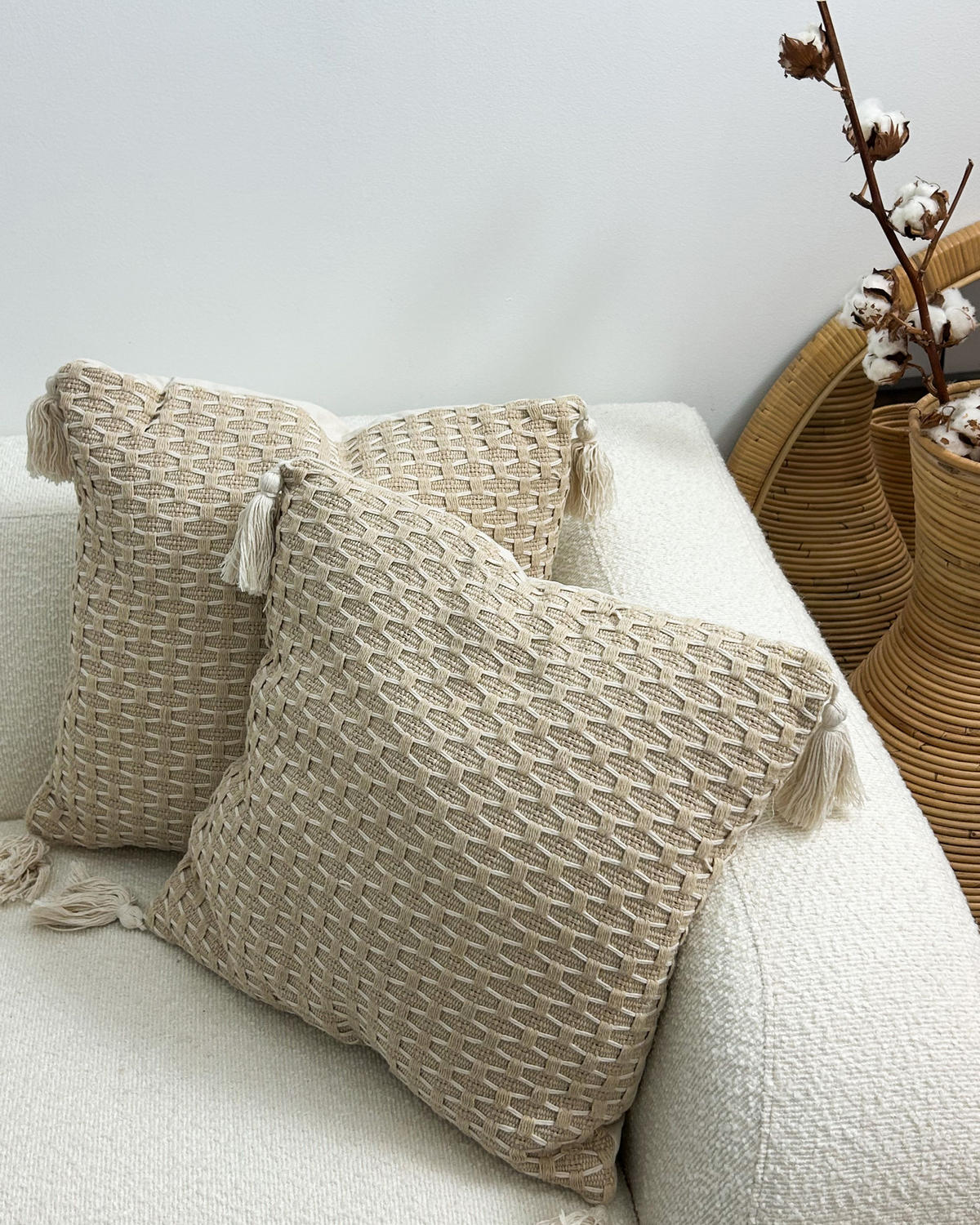 DEKORATIVNÍ POLŠTÁŘ sada 2 ks Světle béžový 42/42 cm Hakone - béžová, textil (42/42cm) - Beliani