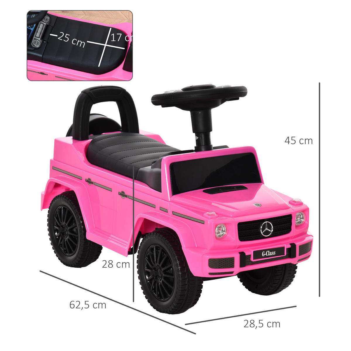 RUTSCHFAHRZEUG DE-16955 mit Hupe & Kofferraum Rosa - Pink, Kunststoff (62.5/28.5/45cm) - ComfortXL