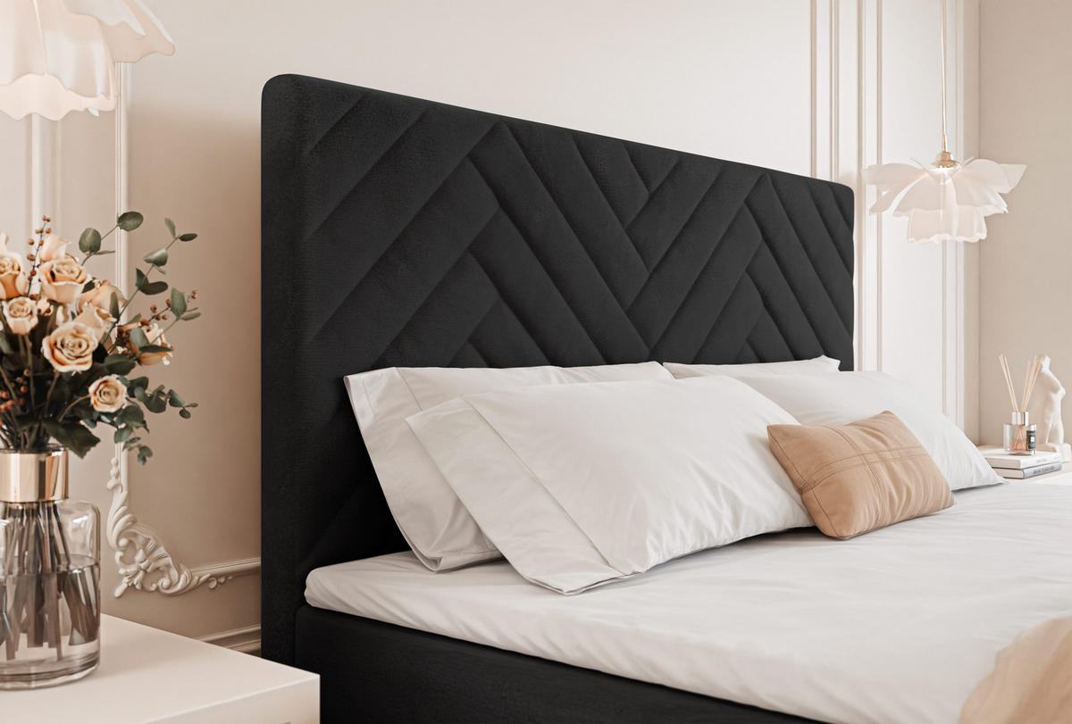 BOXBETT NEREA 160/200 cm mit Matratze und Topper, Schwarz - Schwarz, Textil (160/200cm) - Idohome