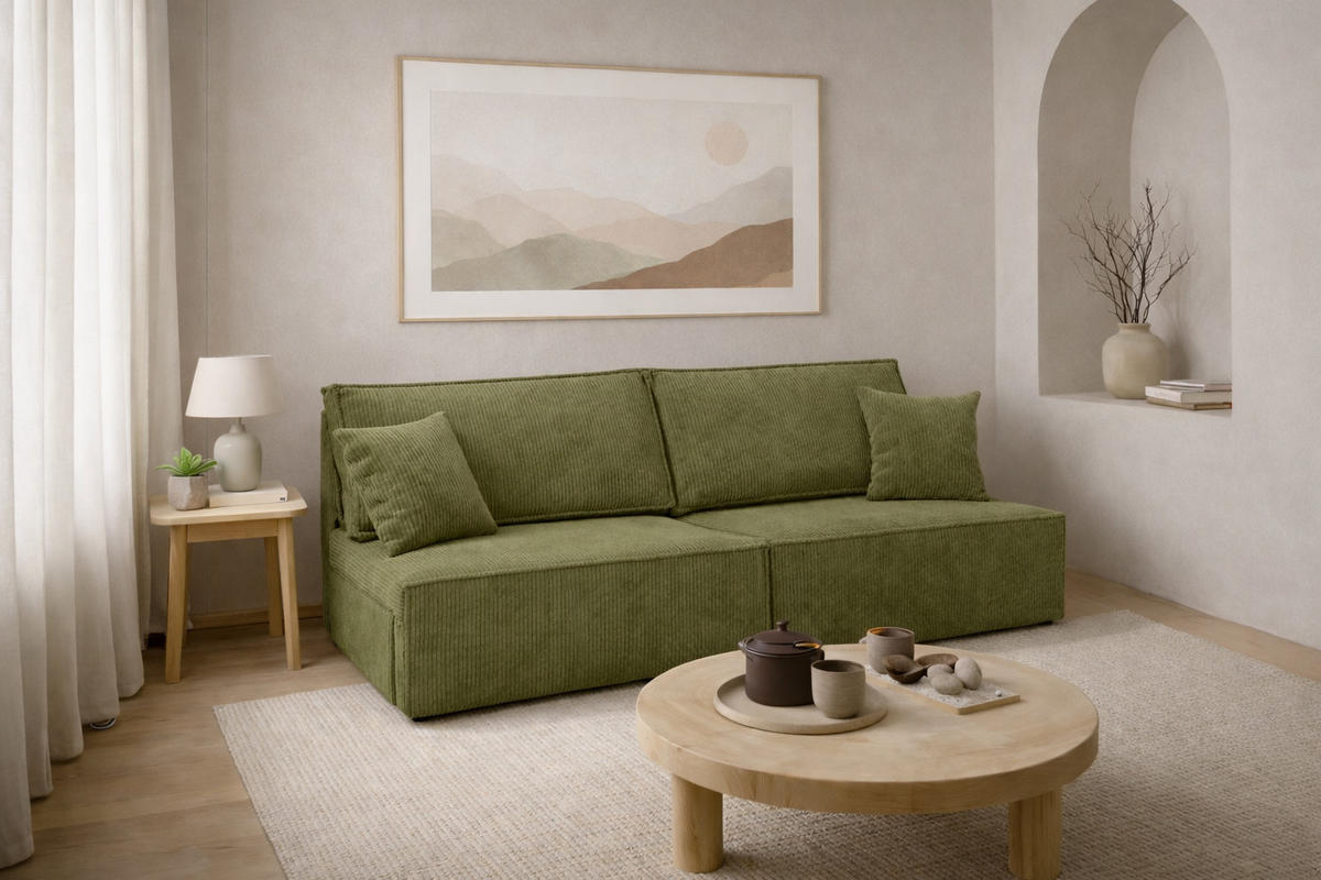SOFA Mit Schlaffunktion Und Bettkasten, Cordstoff Poso, Olive, BEST MINI - Olivgrün, Holz (200/83/98cm) - Kaiser Möbel