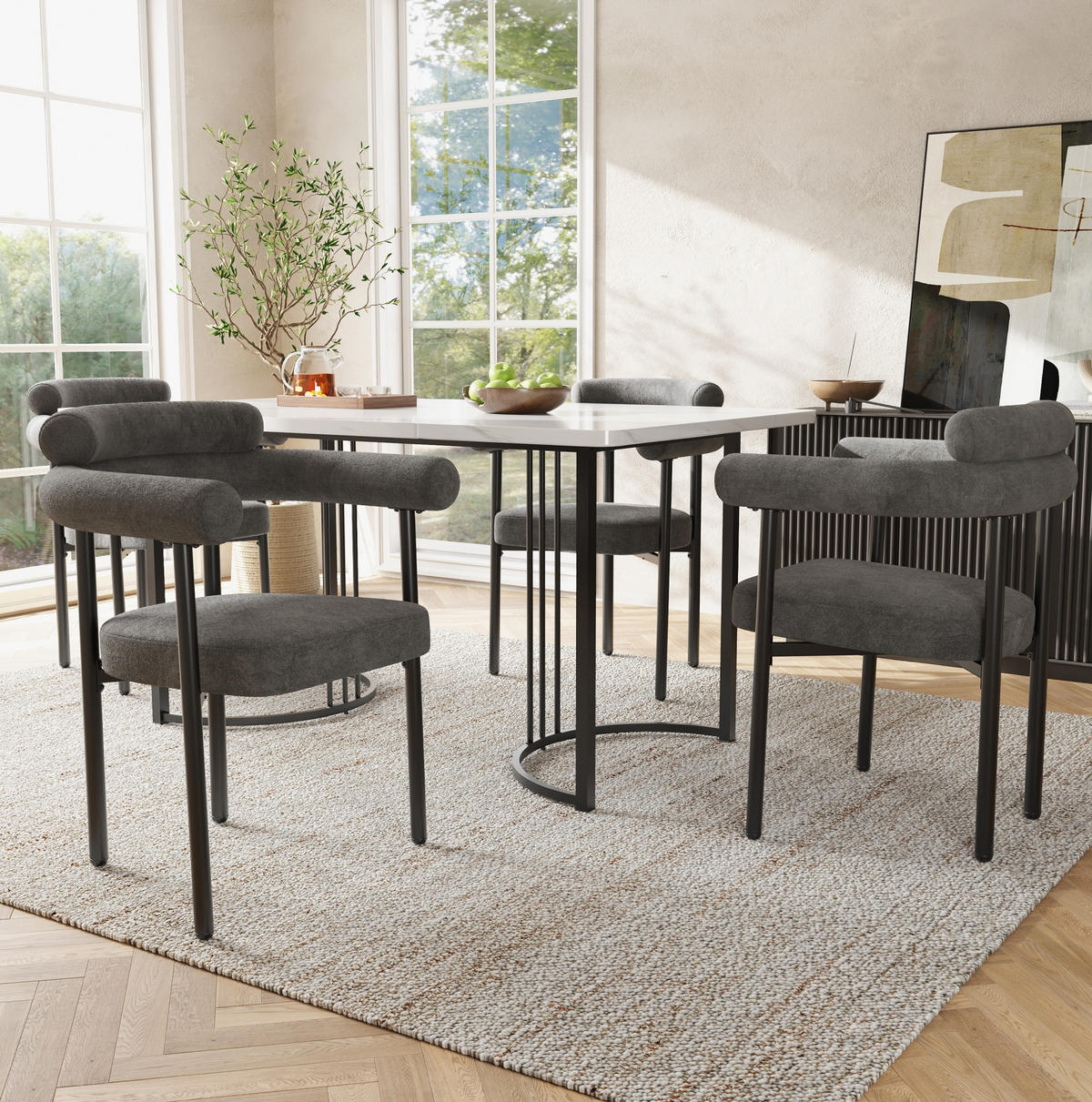 SESSEL ergonomisch ca. 70 x 62 x 84 cm Stoff Dunkelgrau 6er-Set - Dunkelgrau, Metall (62/84/70.1cm) - Meubliv