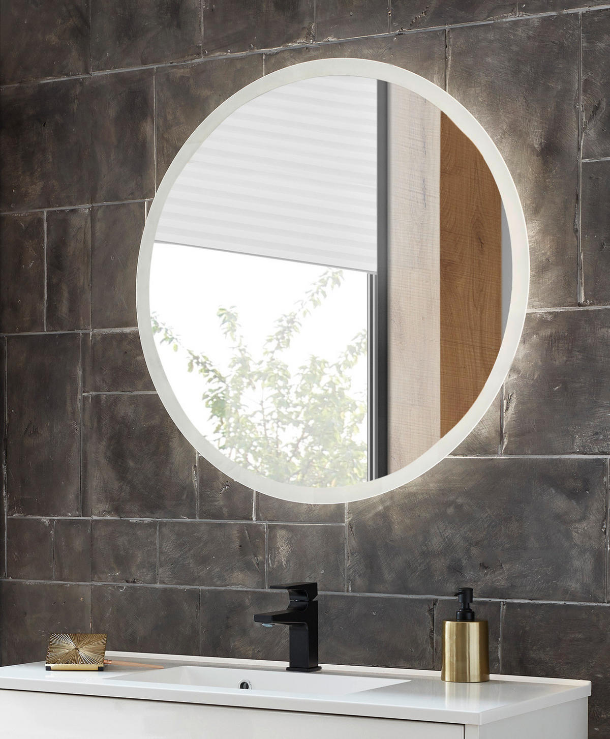 BADSPIEGEL mit LED Beleuchtung und Touchschalter, Badezimmer Spiegel rund 80 cm - Weiß, Glas (80/80/3cm) - Furn.Design