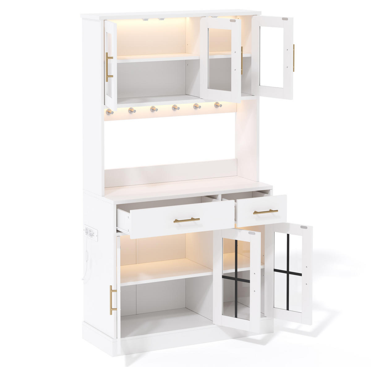 SIDEBOARD 180/100 cm in Weiß mit LED-Beleuchtung, 6 Türen und 2 Schubladen - Weiß, Holzwerkstoff (100/180/40cm) - Flora Grace