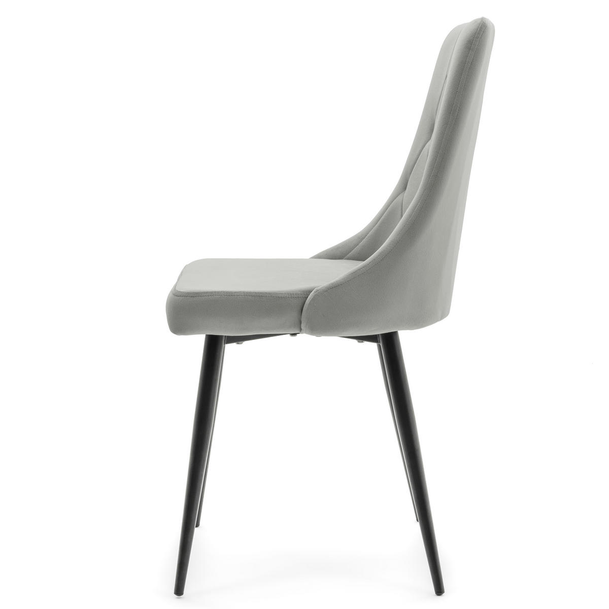 STUHL CAREN gepolstert mit Steppung - hell grau - Samt Velours - Hellgrau/Schwarz, Metall (50/94/65cm) - NEW HOME