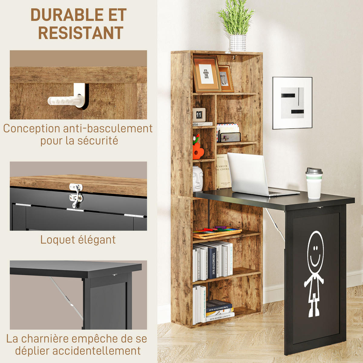 SCHREIBTISCH Braun klappbar mit Regal und Tafel 98/51/153 cm - Rotbraun, Holzwerkstoff (51/98/153cm) - PANGIVO