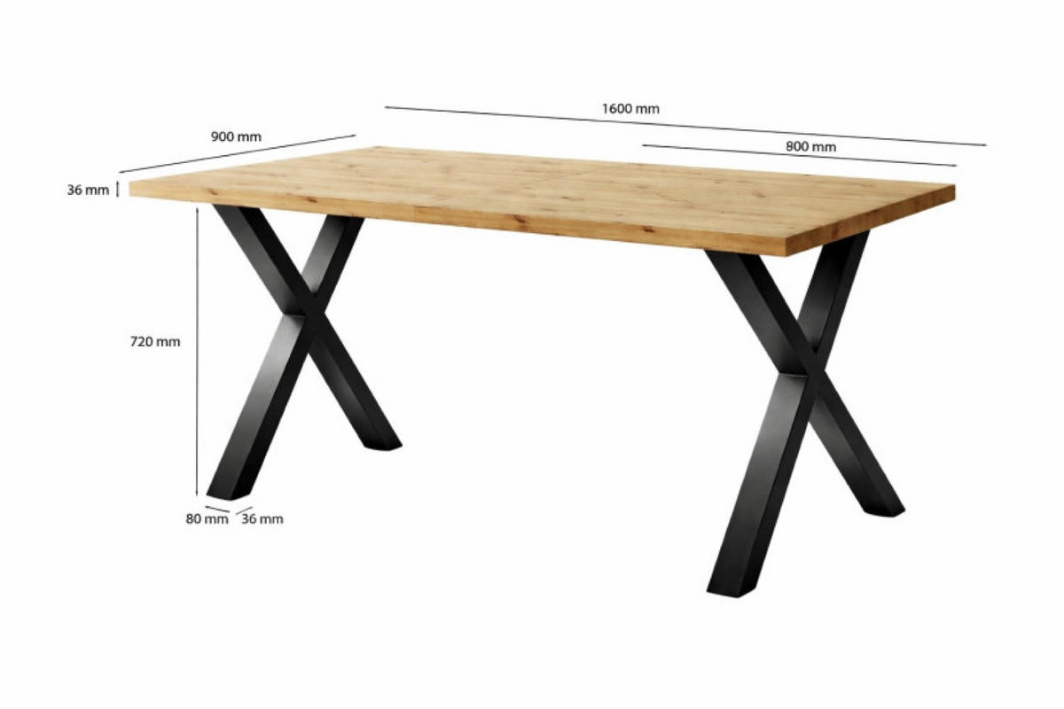 TISCH Craft Eiche SOFTI X Nicht Ausziehbar 160x90 cm - Eichefarben/Beige, Holzwerkstoff (90/90/75.6cm) - Sepro Meble