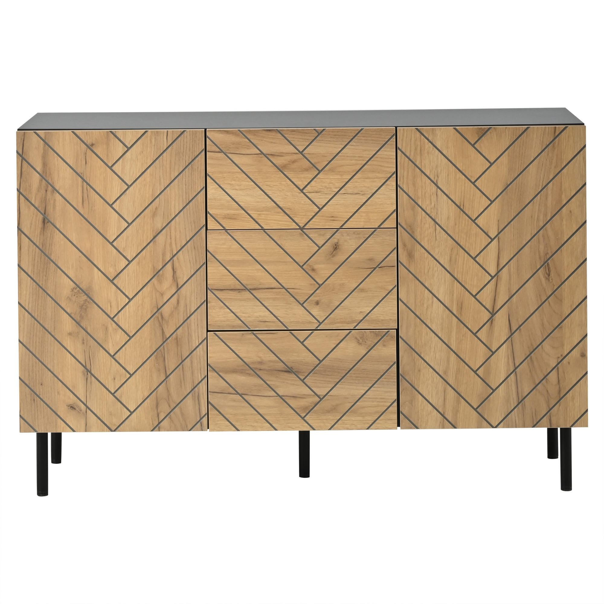 SIDEBOARD Schwarz und Holzfarben 120/40/76 cm - Naturfarben, Holzwerkstoff (120/76/40cm) - PANGIVO