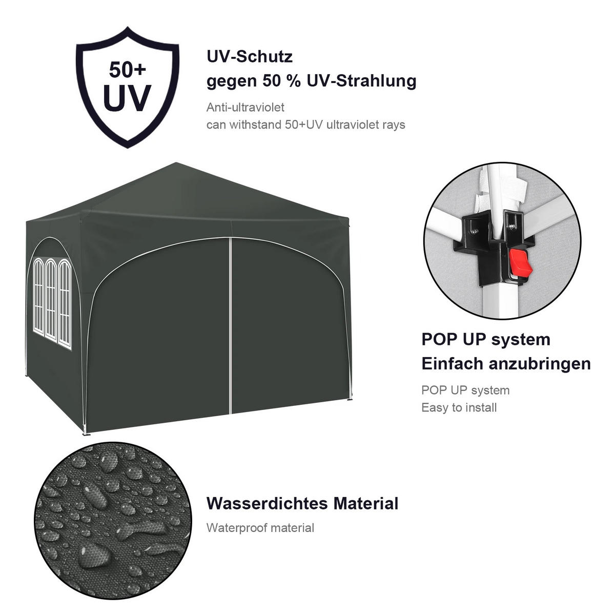 PAVILLON 3x3 m Grau mit 4 Seitenwänden - Grau, Textil/Metall (300/300cm) - Kaket
