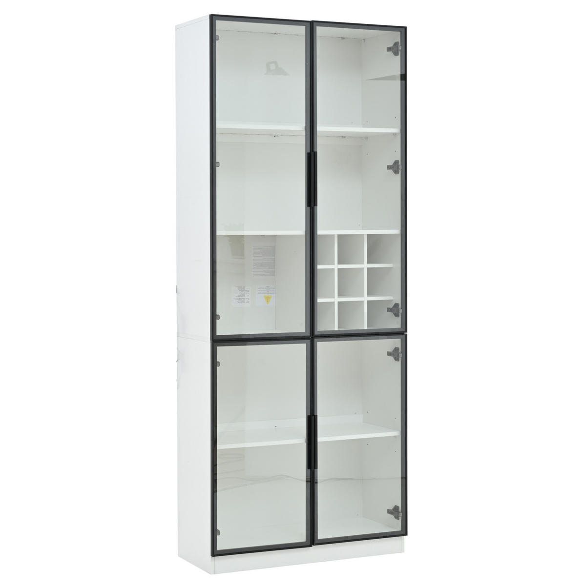 VITRINE 80/35/200 cm in Weiß mit LED-Beleuchtung und Weinfach - Weiß, Holzwerkstoff (80/200/35cm) - Flora Grace