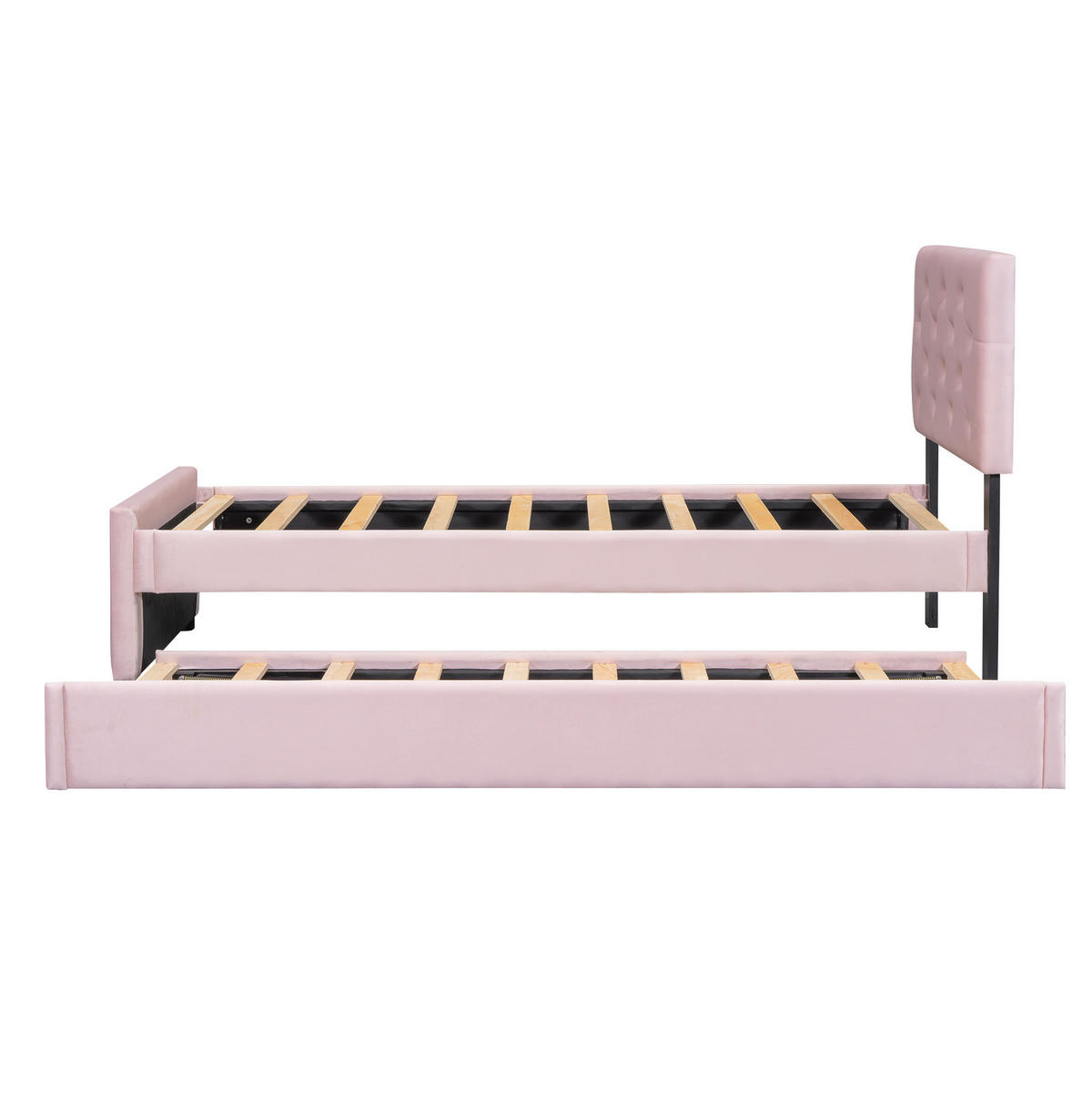 POLSTERBETT aus Samt 90x200 cm in Rosa mit Rollbett & Lattenrost - Rosa, Textil (90/200cm) - Modfu