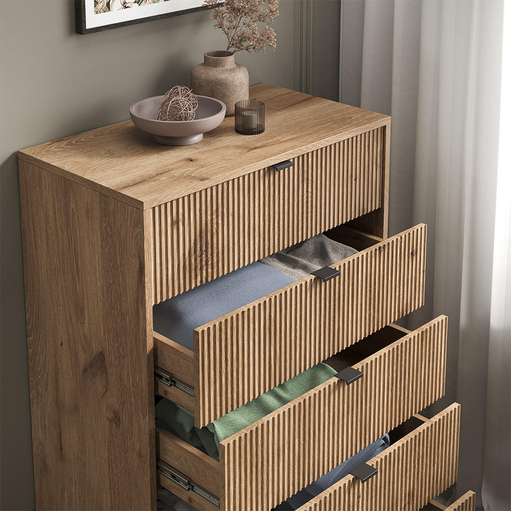 KOMMODE Eliza Viking Oak 76 x 120 cm mit 5 Schubladen - Eichefarben, Holzwerkstoff (76/120/42cm) - Vicco