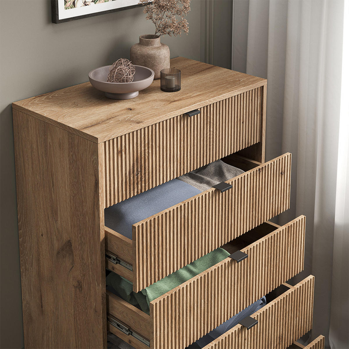 KOMMODE Eliza Viking Oak 76 x 120 cm mit 5 Schubladen - Eiche Wotan, Holzwerkstoff (76/120/42cm) - Vicco