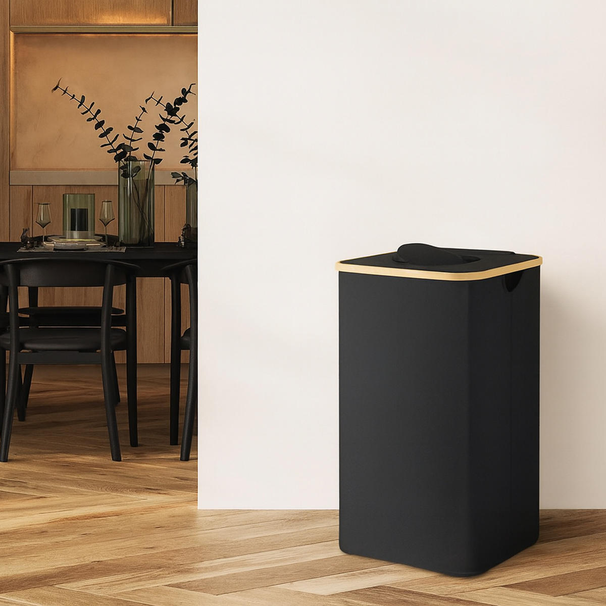 PFANDFLASCHEN-SAMMELBEHÄLTER - Schwarz, Holz/Textil (42/70/34cm) - Relaxdays