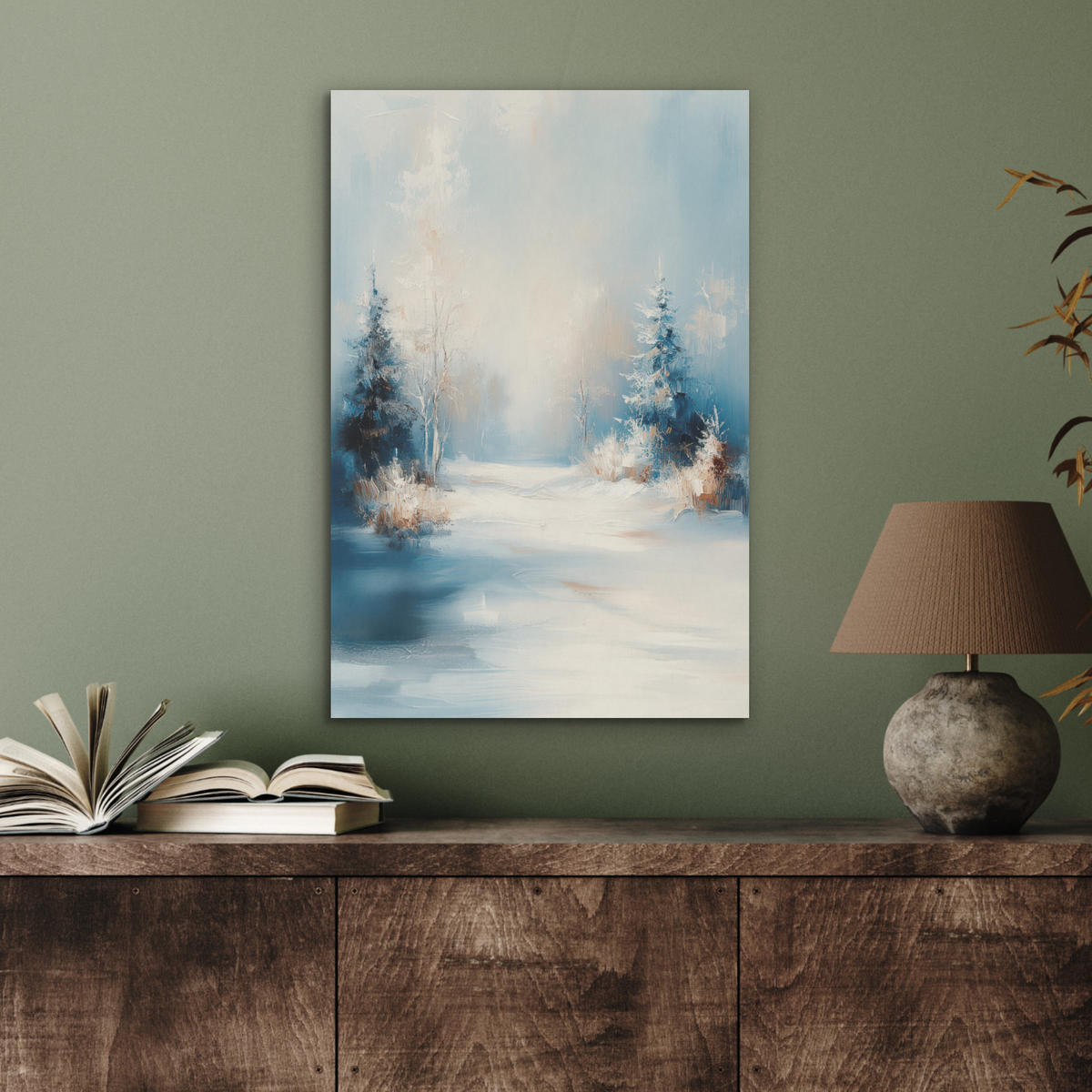 AKUSTIKBILD Wald - Winter - Natur - Abstrakt - Schnee Kunstdruck Schlafzimmer 50x70 cm - Weiß, Kunststoff (50/70/0.9cm) - MuchoWow