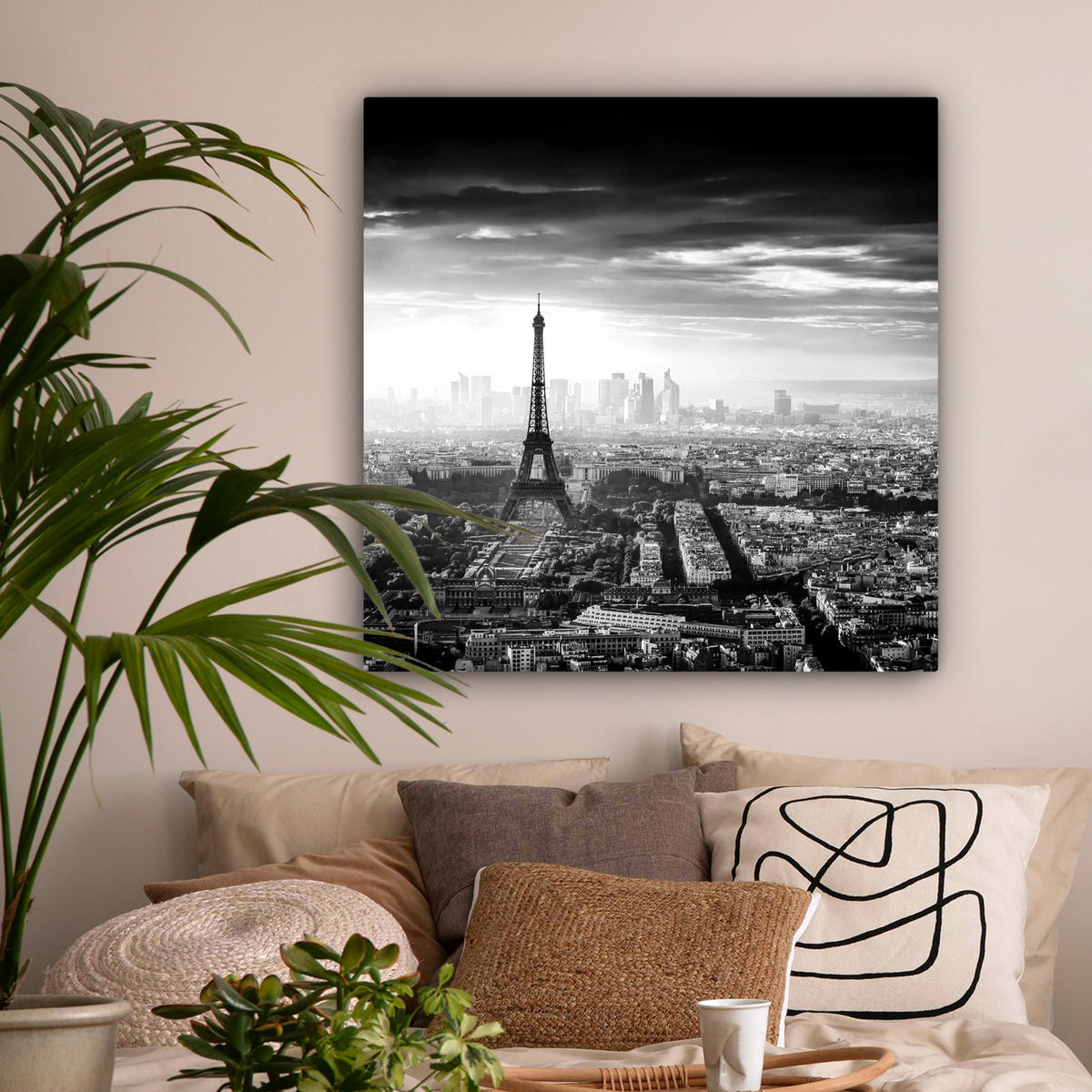 LEINWANDBILD Paris - Skyline - Eiffelturm - Stadt - Wolken 90x90 cm - Dunkelgrau, Textil (90/90cm) - MuchoWow