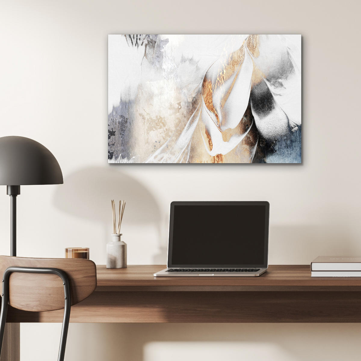 METALLBILD Luxus - Abstrakt - Gold - Weiß 60x40 cm - Goldfarben, Metall (60/40cm) - MuchoWow