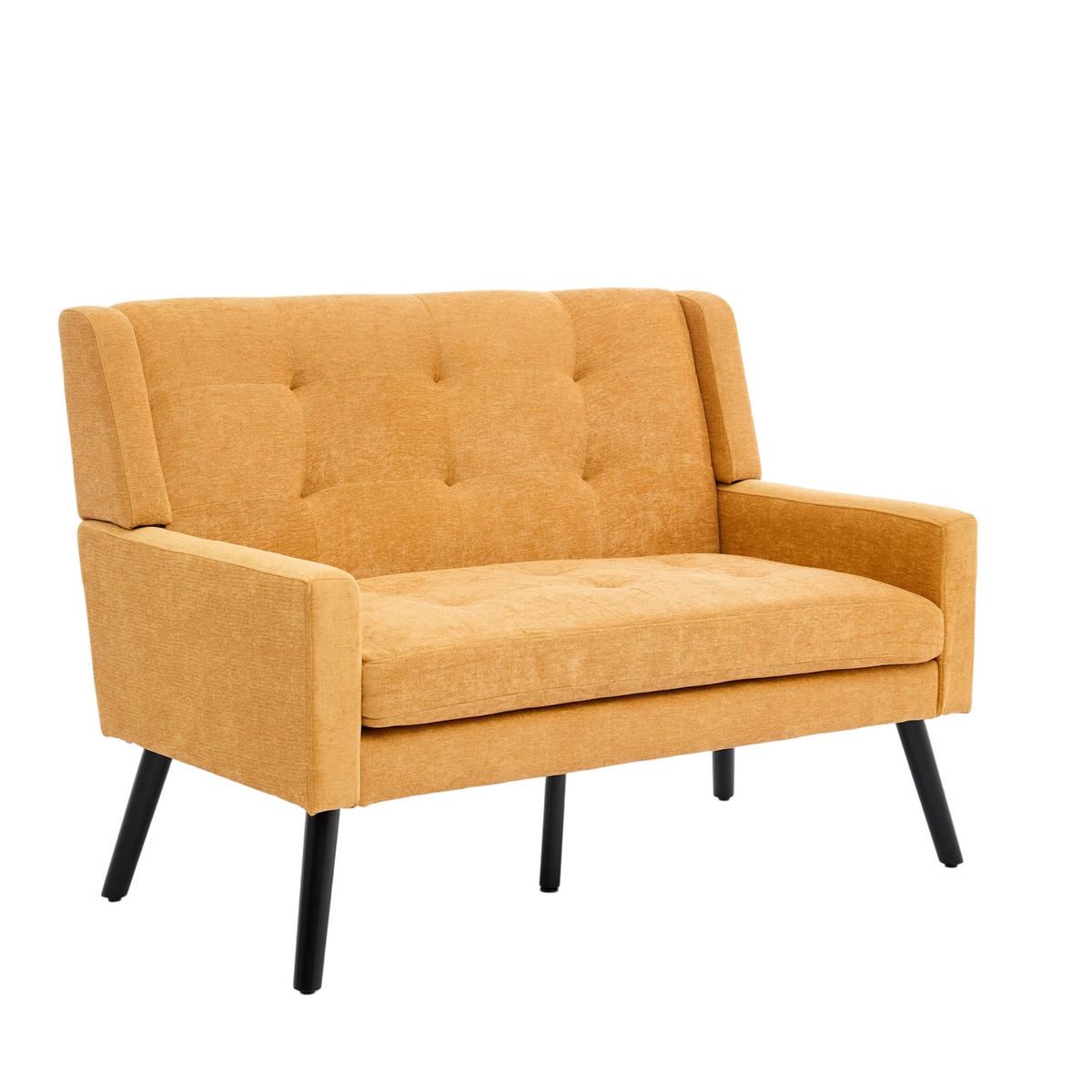 SITZBANK 2-Sitzer Leinenbezug mit Tufting, Massivholzbeinen 119/75/88 cm Gelb - Gelb, Textil (75/88/119cm) - Redom