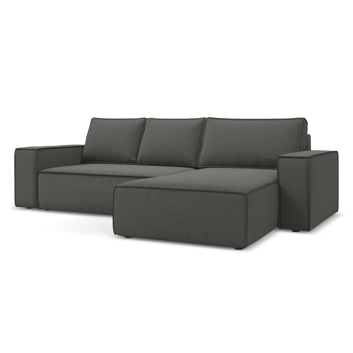 ECKSOFA mit Schlaffunktion Samt Stoff Grau - Dunkelgrau/Schwarz, Kunststoff/Textil (290/185cm) - LaMiaSofa