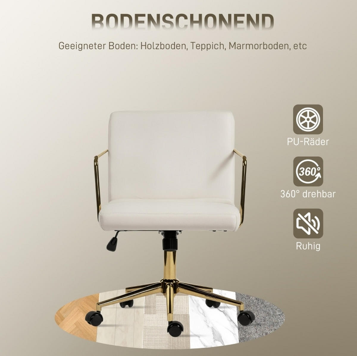 DREHSTUHL 57/64/80-90 cm, cremeweißes Polyesterpolster, höhenverstellbar und kippbar,creme - Creme, Kunststoff (57/90/64cm) - Redom