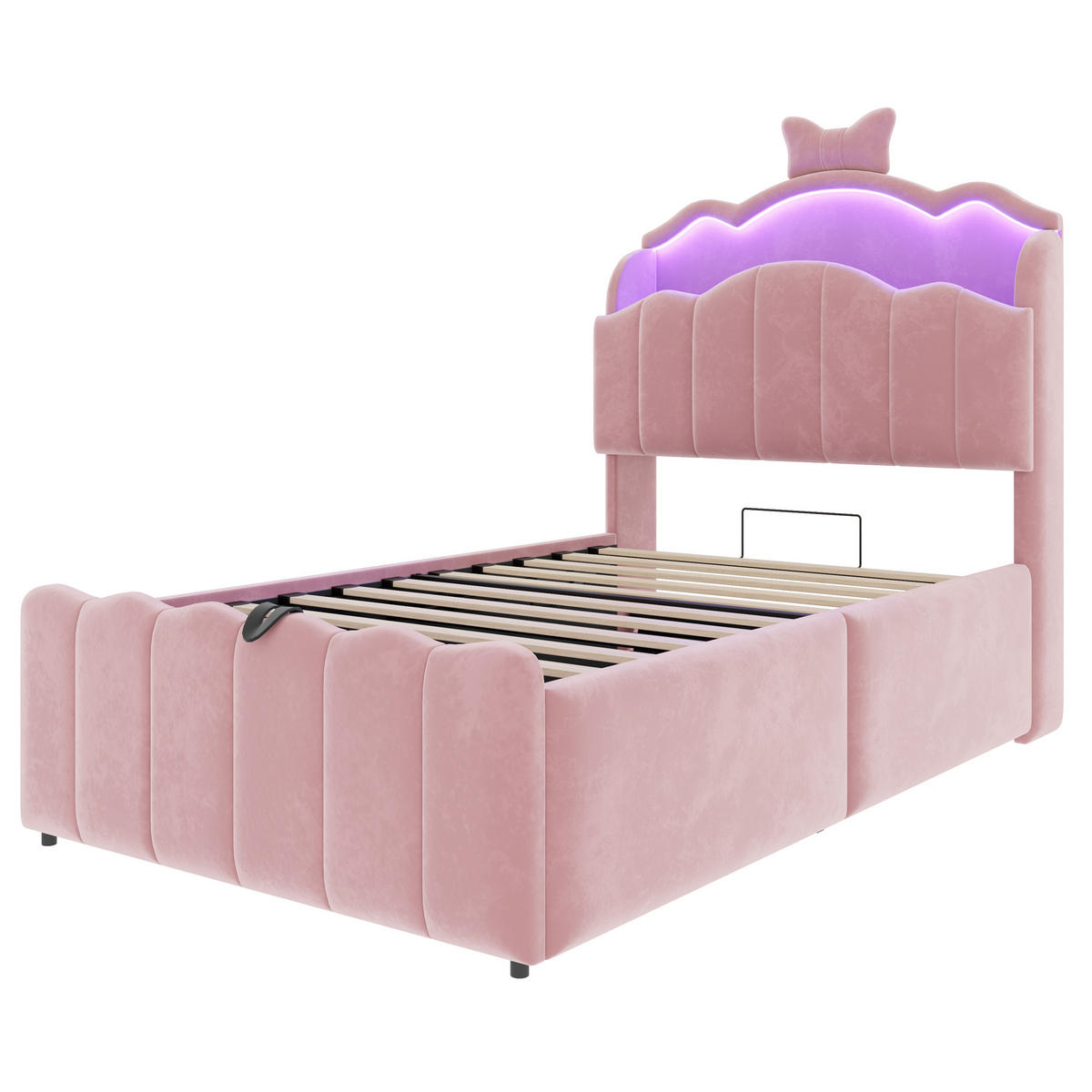 KINDERBETT 90/200 cm DE-32687 mit Hydraulik und LED Rosa - Pink, Metall (90/200cm) - ComfortXL